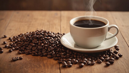 Cup of coffee on a wooden table generated by AI