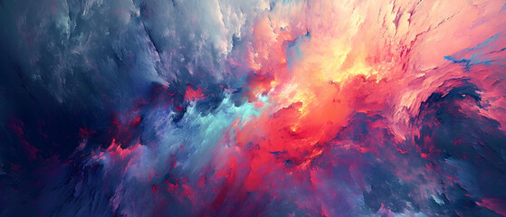 A mesmerizing abstract painting bursting with vibrant hues, resembling a swirling cloud of nature's colorful smoke