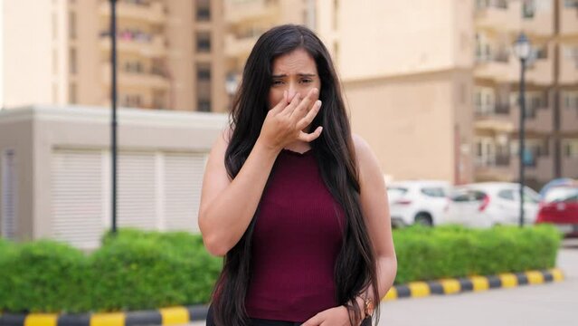 Indian Woman Feeling Uncomfortable By Foul Smell