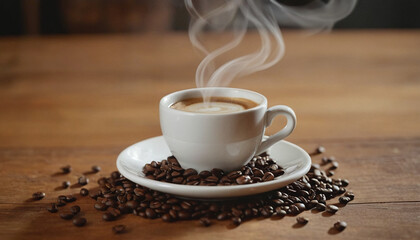 Cup of coffee on a wooden table generated by AI