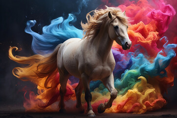 Obraz na płótnie Canvas horse with colorful smoke