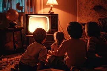 Journey to the Past: A Heartwarming 1970s and 1960s Holiday TV Special, Where a Family Gathers Around the black and white Television