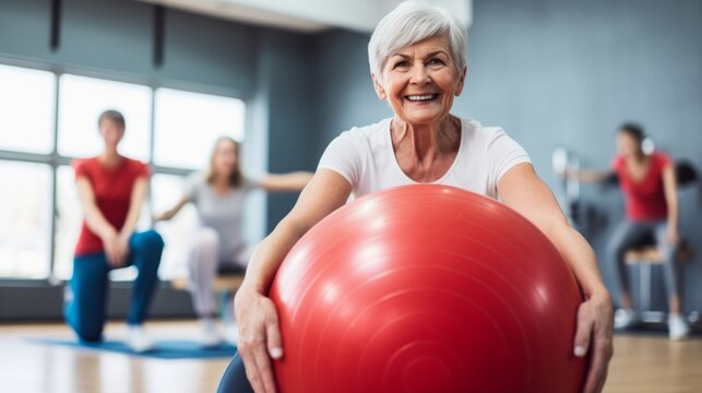 old senior woman doing sports in a gymnastics studio