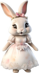Obraz premium Watercolor of a cute cartoon rabbit in a bride costume.
