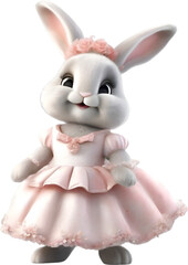 Obraz premium Watercolor of a cute cartoon rabbit in a bride costume.