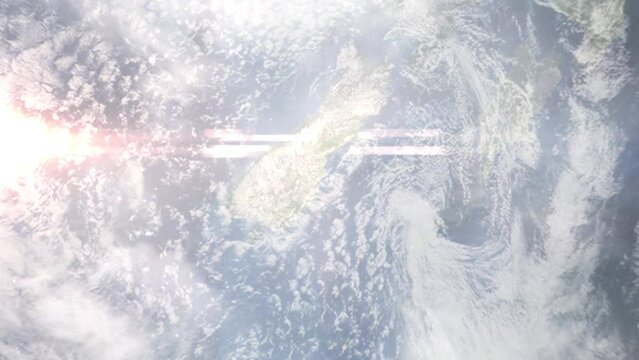 Zoom in from space and focus on Oamaru, New Zealand. 3D Animation. Background for travel intro. Elements of this image furnished by NASA.