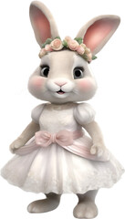 Obraz premium Watercolor of a cute cartoon rabbit in a bride costume.