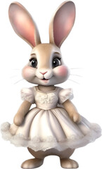 Watercolor of a cute cartoon rabbit in a bride costume.