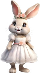 Obraz premium Watercolor of a cute cartoon rabbit in a bride costume.