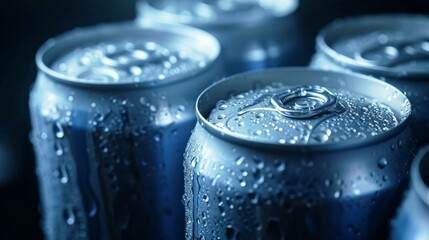 aluminum cans with carbonated water, energy drinks or beer. Rotation video     - obrazy, fototapety, plakaty