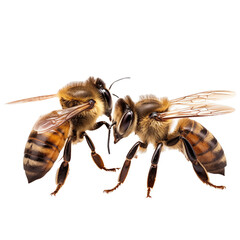 Close-up of two bee isolated on transparent and white background. Generative ai - obrazy, fototapety, plakaty