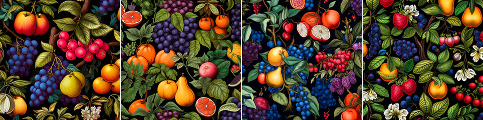 Unique and intricate fruit design in medieval style. Ideal for art and history lovers. Add a touch of historical charm to your space. - obrazy, fototapety, plakaty