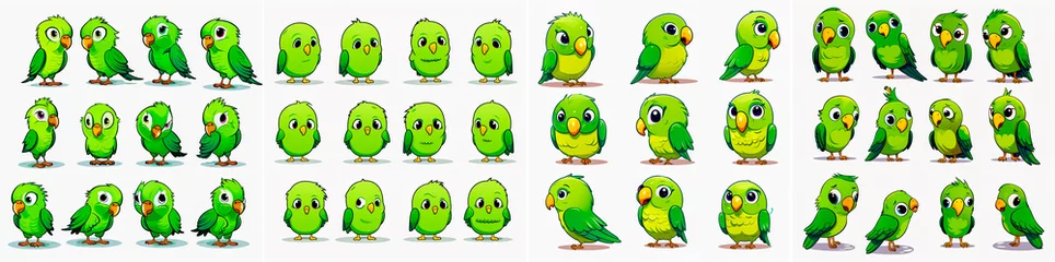 Stoff pro Meter Funny and adorable green parrot characters for all ages. Can be used in various forms of media such as animations, stickers and merchandise. Each character has its own unique personality and traits. © Sasha