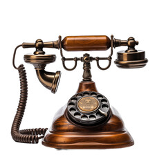 Old telephone. Vintage telephone isolated on transparent and white background. Generative ai