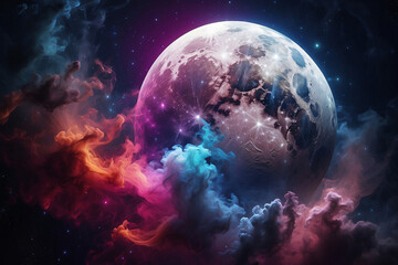 Naklejka na ściany i meble moon with fantasy colorful clouds