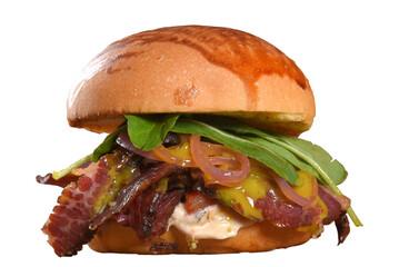 beef burger sandwich with bacon salad sauce and brioche bread street snack fast food