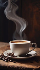 Fototapeta premium Cup of coffee on a wooden table generated by AI