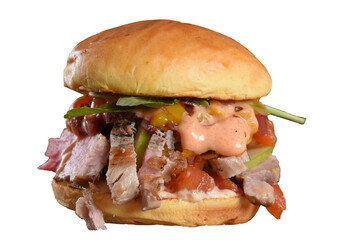 beef burger sandwich with bacon salad sauce and brioche bread street snack fast food