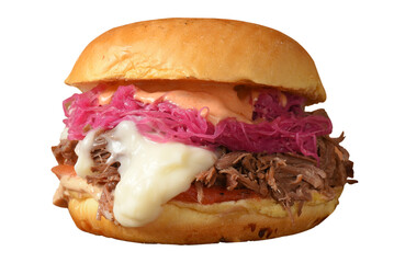 beef burger sandwich with bacon salad sauce and brioche bread street snack fast food