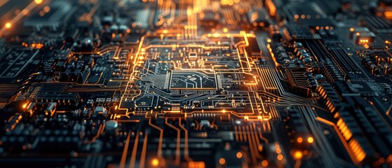 microchip integrated on motherboard, Artificial Intelligence concept  - obrazy, fototapety, plakaty