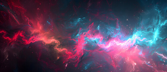 Amidst the vast darkness of space, a mesmerizing magenta nebula stretches across the canvas, painting the sky with a burst of vibrant colors