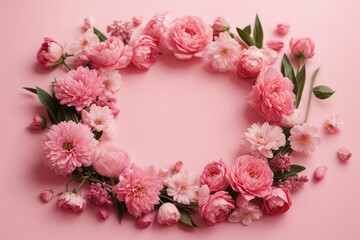 wreath of pink flowers background