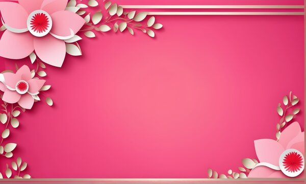 3D flowers on pink background with space for text. Greeting card for Valentine's Day, birthday, wedding, anniversary or Mother's Day	
