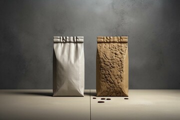 Mockup of a cement paper bag on a half and half view background. Generative AI