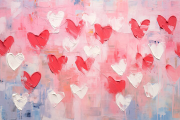 Valentines day abstract hearts background, art painting texture, acrylic brushstroke