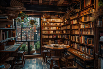 Unique corner and reading books within a bookstore