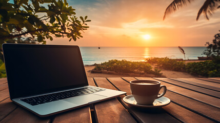 a laptop and a cup of coffee on a table