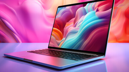 a laptop with colorful background