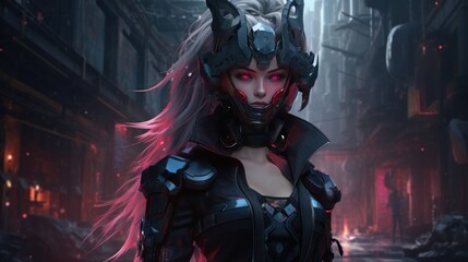 Futuristic cyborg girl cyberpunk concept background AI generated image