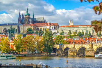 famous Charles Bridge in the historical center of Prague
