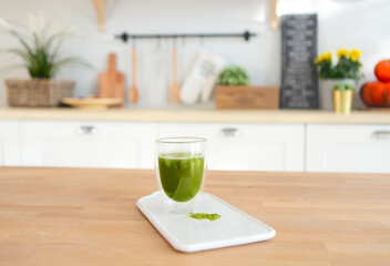 Matcha green tea in glass cup