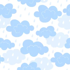 Behangcirkel Seamless pattern with clouds and raindrops in cartoon style © YuliiaKutsaieva