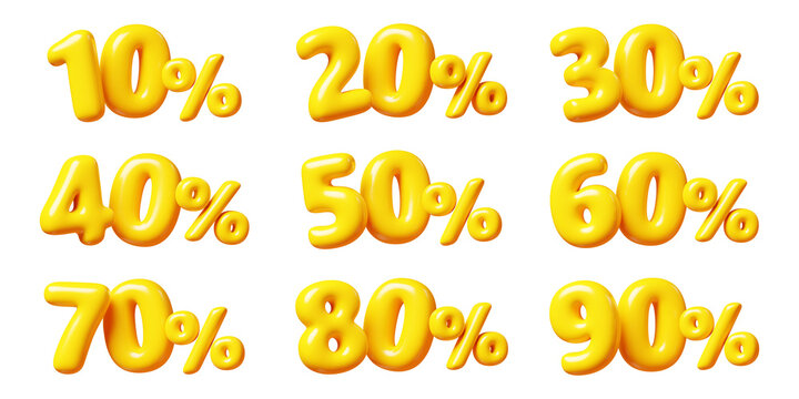 Balloon number with percent sign for sale concept. 3d render illustration