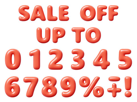 Balloon red number with percent sign and words sale, up to and off 3d render