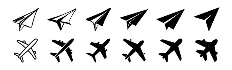 Airplane icon vector. Plane symbol or logo. Flight transport symbol. Travel illustration - obrazy, fototapety, plakaty