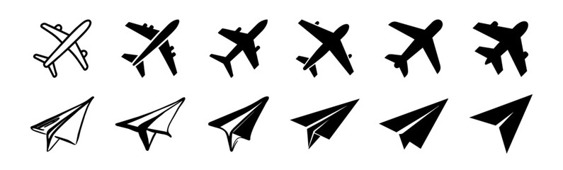 Airplane icon vector. Plane symbol or logo. Flight transport symbol. Travel illustration - obrazy, fototapety, plakaty