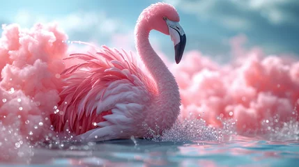 Tuinposter color pink flamingo animal 3d simple background © Adja Atmaja