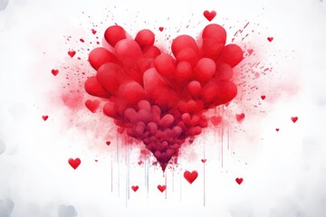 Red Heart Shaped Balloons Floating in the Air, Lovely Valentines Day Celebration, Heart balloon influenced abstract art for Valentine's Day, AI Generated