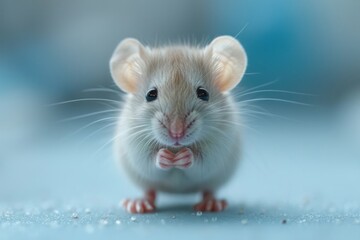A cute mouse with fluffy fur, showing off its small size, inquisitive nature and adorable features.