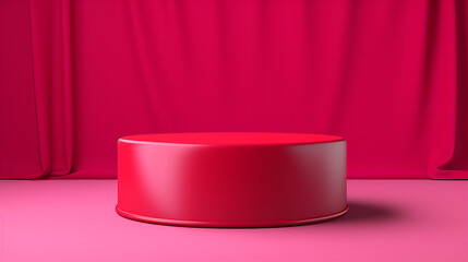 Elegant Red Cloth Covered Cylinder Podium on Vibrant Viva Magenta Background - Premium Showcase for Product Display in Modern Studio