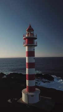 North of Gran Canaria, aerial view. Sardina de G&aacute;ldar lighthouse in Gran Canaria, recorded in vertical 4k