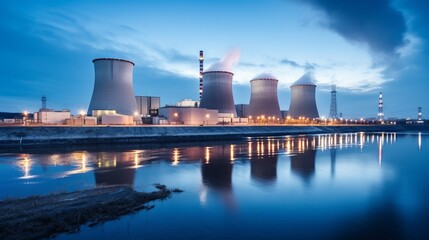 Nuclear power plant with a body of water in front of it