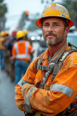 a man job outside. Portrait of a man doing road work