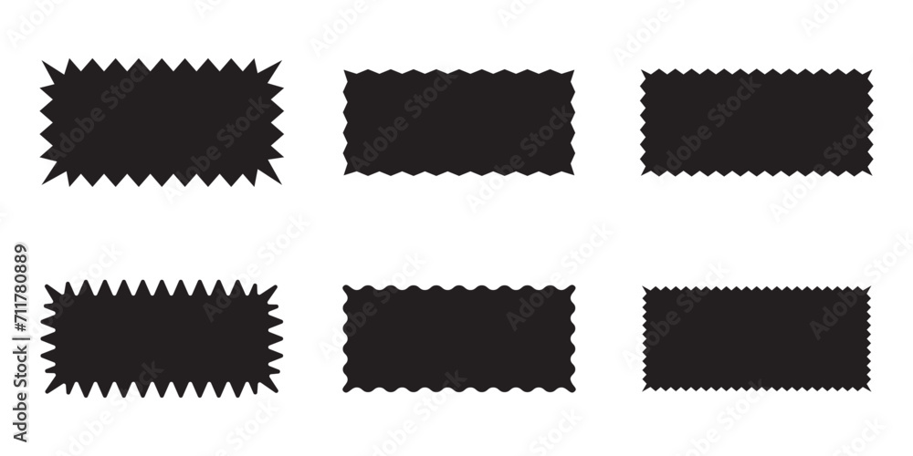 Poster zigzag edge rectangle shapes icon collection. set of wavy edge rectangle shapes and icon on white ba