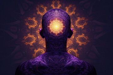 Design of a mans head, in the style of esoteric mysticism, with intricate purple illustrations - AI Generative