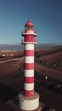 Canary Islands from the drone. Sardina de G&aacute;ldar lighthouse in Gran Canaria, recorded in vertical 4k